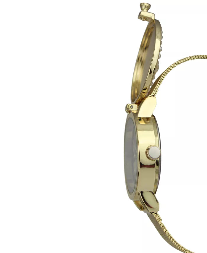 Women's Imitation Pearl Starfish Cover Gold-Tone Mesh Bracelet Watch 32mm
