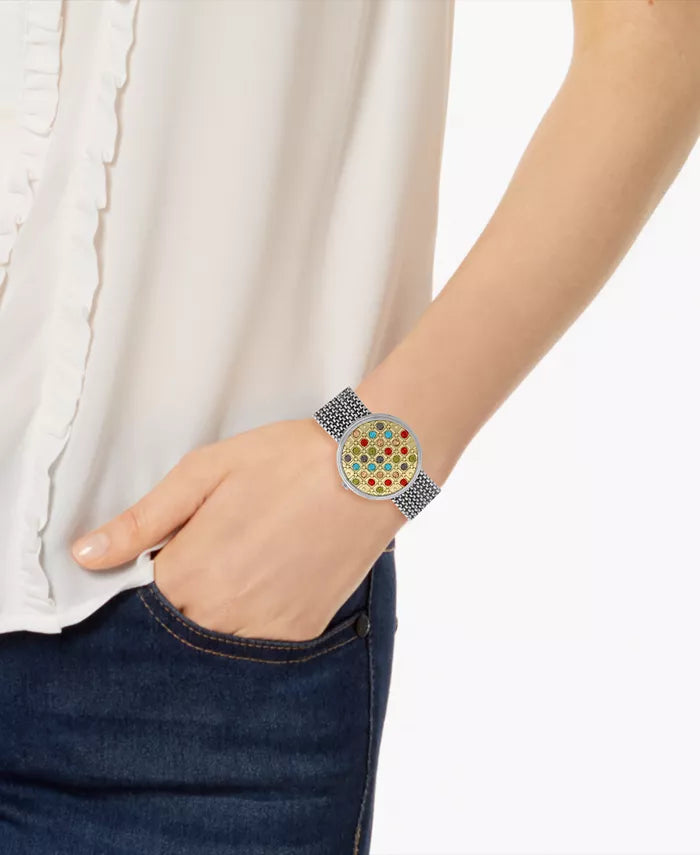 Women's Multicolor Rhinestone Cover Silver-Tone Multi-Chain Bracelet Watch 35mm