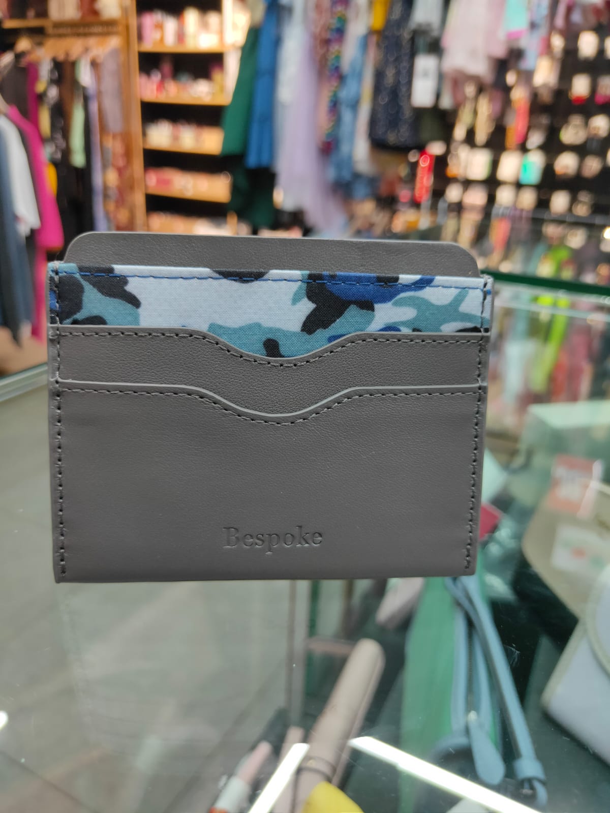 BESPOKE Men Gray Color Block Leather Card Holder