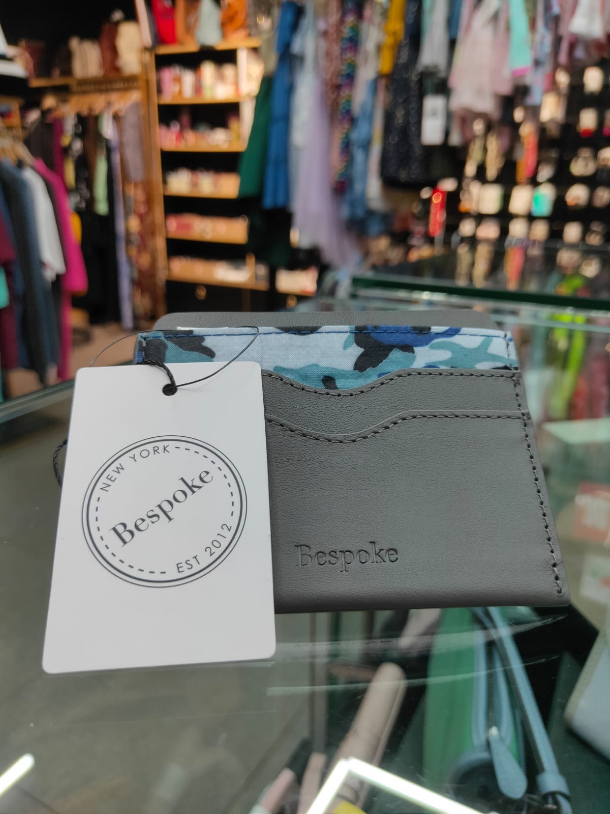 BESPOKE Men Gray Color Block Leather Card Holder