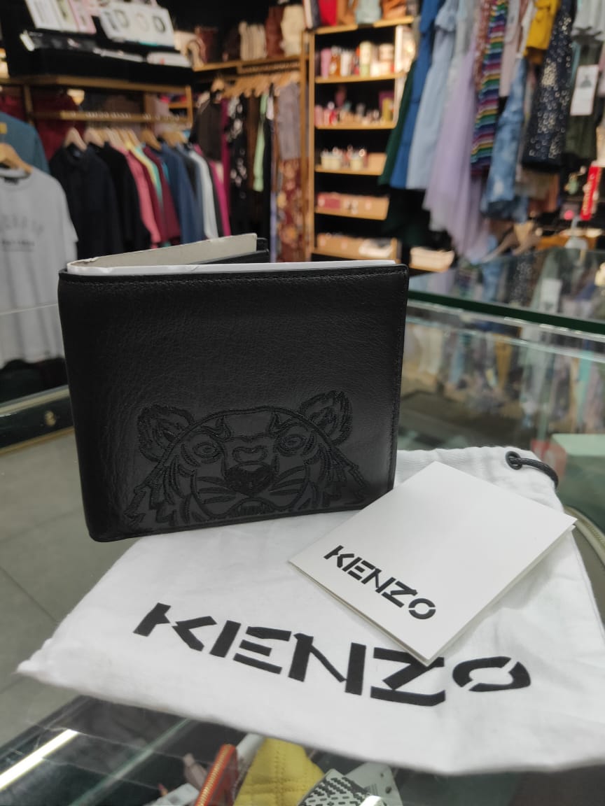 KENZO Men Black Tiger-Motif Leather Wallet