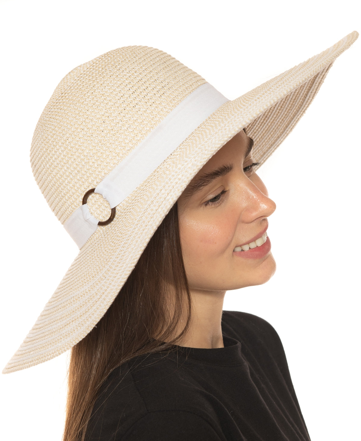 Striped-Brim Floppy Hat