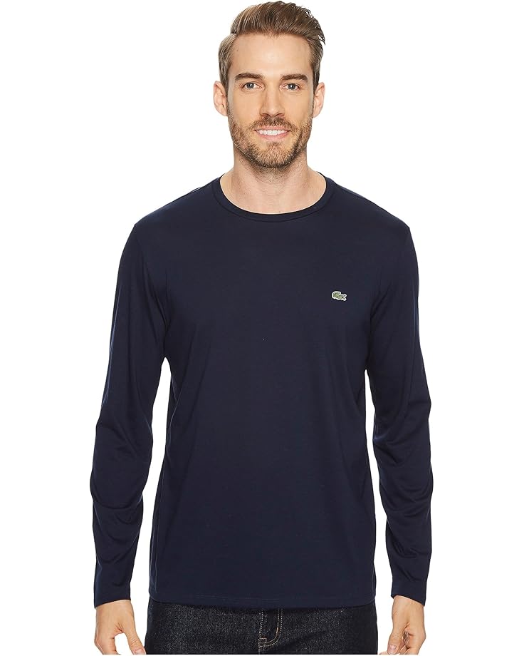 Lacoste Long Sleeve Pima Jersey Crew Neck T-Shirt (Navy Blue) Men's T Shirt