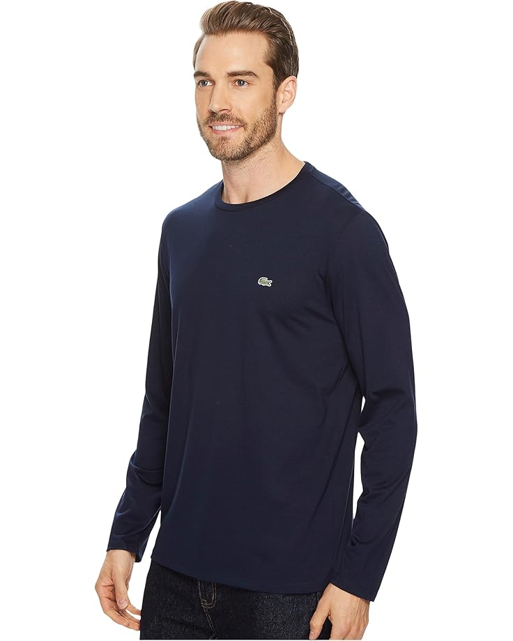 Lacoste Long Sleeve Pima Jersey Crew Neck T-Shirt (Navy Blue) Men's T Shirt
