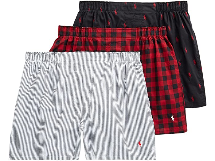 Men's Polo Ralph Lauren Assorted 3-Pack Woven Cotton Boxers Stripe/plaid/black, X-Large